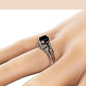 925 Silver Filled Black Topaz Ring Size 9